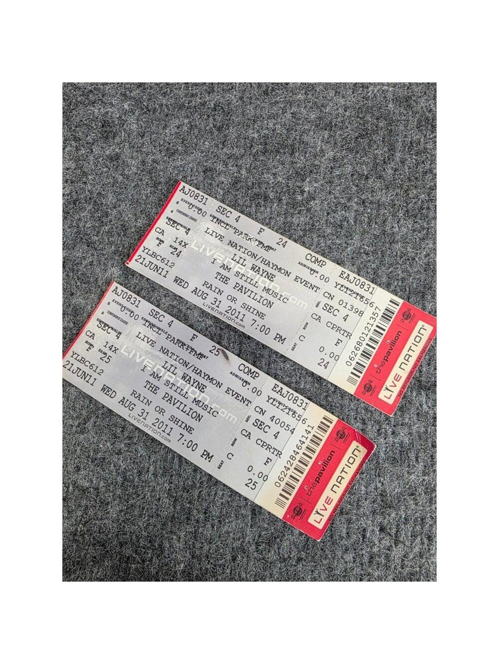 Lil Wayne I Am Still Music Concert Tickets The Pavilion 08/31/2011 Lot of 2